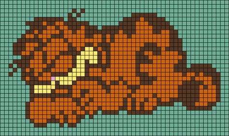 Alpha pattern #100758 | BraceletBook Garfield Knitting Pattern, Garfield Pixel Art Grid, Garfield Grid Pattern, Garfield Cross Stitch Pattern, Cartoon Alpha Pattern, Garfield Alpha Pattern, Garfield Perler Beads, Garfield Pixel Art, Garfield Cross Stitch