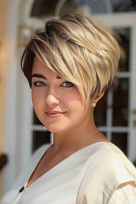 Short Haircuts With Long Bangs, Long Pixie Thick Hair, Short Pieces Of Hair Around Face, Short Bob Haircuts For Women Over 50, Short Angled Bob Haircut Stacked, Long Pixie Haircut For Thick Hair, Short Stacked Bob Haircut Over 50, Short Length Hair With Layers, "bixie" Haircut 2024