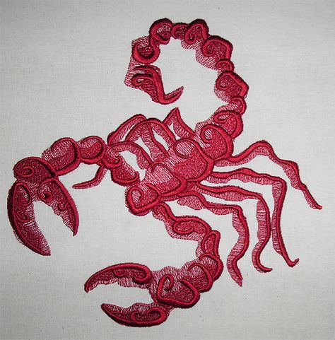 Scorpio machine embroidery design www.cyncopia.com Scorpion Embroidery, Scorpio Zodiac Sign, Stick Design, Wild Art, Scorpio Zodiac, Machine Embroidery Design, Embroidery Files, Embroidery Art, Scorpion