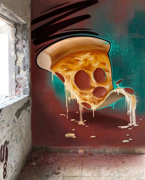 Graffiti Food, Pizzaria Delivery, Cat Portrait Painting, Selfie Wall, Pizza Art, Baby Animal Drawings, Graffiti Murals, Cafe Wall, Beauty Art Drawings