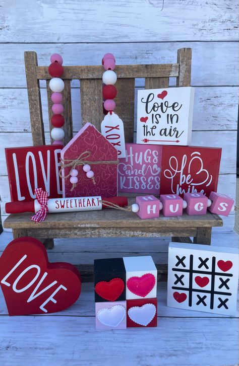 Office Valentines, Valentine Wood Crafts, Yard Dice, Farmhouse Tiered Tray Decor, Summertime Crafts, Farmhouse Tiered Tray, Valentine's Day Crafts, Easy Valentine Crafts, Diy Valentine's Day Decorations