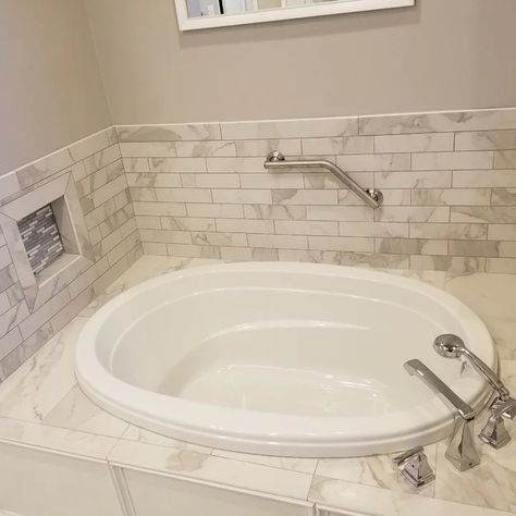 75 Drop-In Bathtub Ideas You'll Love - August, 2023 | Houzz Tile Around Drop In Tub Master Bath, Drop In Bathtub Tile Surround Ideas, Drop In Tub Surround Ideas, Tile Around Drop In Tub, Oval Tub Surround Ideas, Jacuzzi Tub Tile Surround Ideas, Drop In Tubs With Tile Surround, Drop In Bathtub Ideas, Bathroom Tub Backsplash Ideas