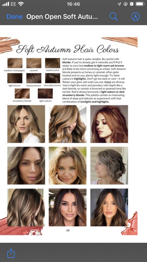 Calm Autumn Hair Colors, Autumn Season Hair Color, Muted Autumn Hair Color, Hair Color Soft Autumn, Soft Autumn Hair Color Brown, Soft Autumn Hair Colors, Soft Autumn Color Palette Hair, Soft Autumn Celebrities, Soft Autumn Hair Color