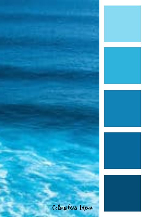 Follow for more colour palettes Pool Blue Color Palette, Water Palette, Water Character, Palette Challenge, Pantone Palette, Canva Tips, Coastal Theme, Kids Deco, Color Palette Challenge