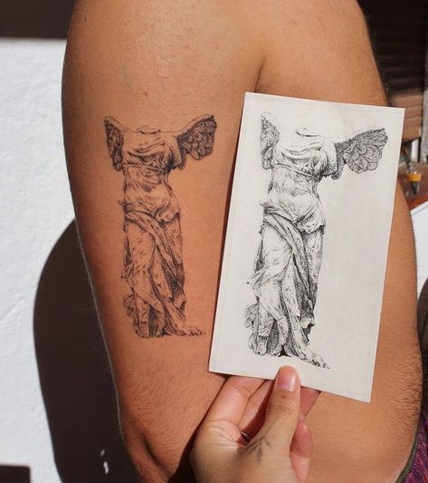 Nike Tattoo, Statue Tattoo, Round Of Applause, Goddess Tattoo, Handpoke Tattoo, Mythology Tattoos, Cute Little Tattoos, Greek Tattoos, Stood Up