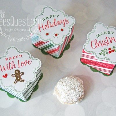 Qbees Quest - Designs by Brenda Quintana Snowball Cookie, Christmas Treats Holders, Christmas Paper Crafts, Treat Holder, Stamping Ideas, Handmade Tags, Art N Craft, 3d Christmas, Pretty Packaging