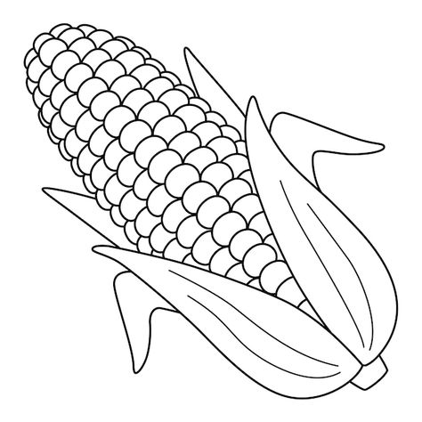 Thanksgiving Food Coloring Pages, Corn Outline, Harvest Coloring Pages, Corn Coloring Page, Corn Drawing, Fruit Coloring Pages, Love Coloring Pages, White Corn, Thanksgiving Coloring Pages