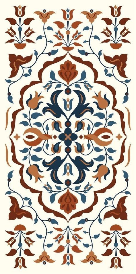 Floral Pattern Art, Islamic Design Pattern, Floral Design Pattern, Islamic Motifs, Mughal Art Paintings, Persian Art Painting, Turkish Pattern, Islamic Patterns, Mughal Art