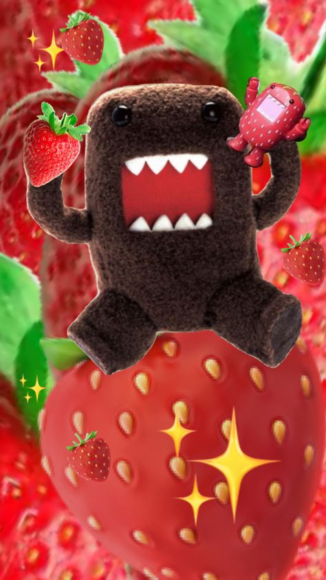 Domo Kun, Hello Kitty Iphone Wallpaper, I Wallpaper, My Vibe, Strawberries, Phone Wallpaper, Iphone Wallpaper, Hello Kitty, Kitty