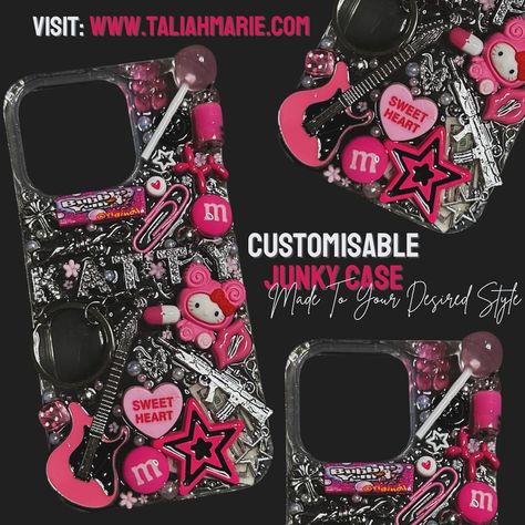 CUSTOMISABLE JUNKY CASE💖 Visit my website to purchase (LINK IN BIO...) *UNIQUE 1/1 DESIGNS ONLY⭐️* #explorepage #junkcase #junkycases Junk Case Ideas, Junky Case, Junky Cases, Bling Phone Cases Diy, Bedazzled Phone Case, Junk Case, Cute Online Clothing Stores, Diy Phone Case Design, Bling Ideas