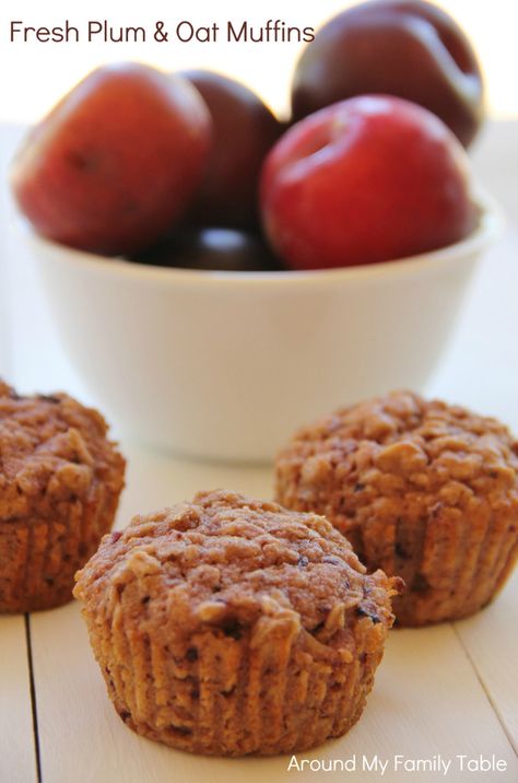 Fresh Plum & Oat Muffins Plum Muffins, Plum Recipes, Oat Muffins, Oatmeal Muffins, Family Table, Fruit Recipes, Muffin Recipes, My Family, Baked Goods