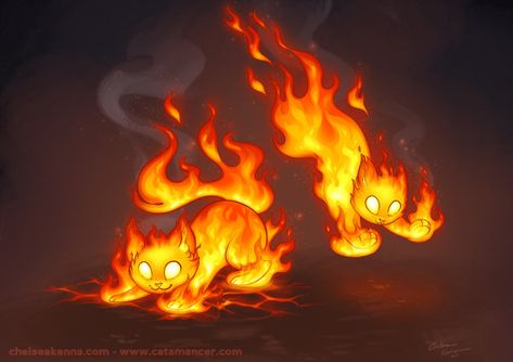 Element Animals, Caring For A Newborn, Fire Demon, Exploding Kittens, I Just Realized, Fire Element, Fantasy Creatures Art, Mythical Creatures Art, Cats Illustration