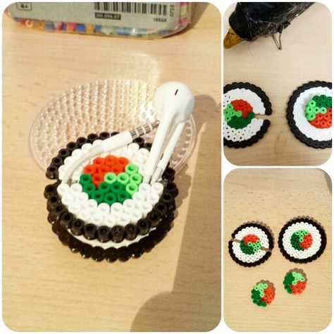 Ear bud holder perler beads  Some of the best sounding headphones out there  http://amzn.to/2vEg4Nb Tuna Roll Sushi, Tuna Roll, Melty Bead Designs, Roll Sushi, Easy Perler Bead Patterns, Ear Bud, Pokemon Perler Beads, Easy Perler Beads Ideas, Beads Art