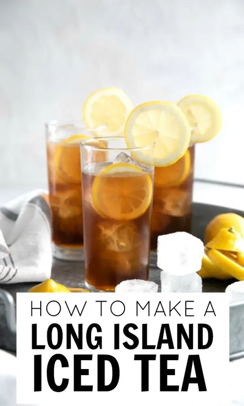 Packing a serious punch, this classic Long Island Iced Tea Recipe is made with five types of alcohol including tequila, rum, vodka, gin, and Cointreau. Surprisingly delicious, serve this simple cocktail in a highball glass for one, or mix together a pitcher and make it a party! Long Island Iced Tea Recipe Best, Types Of Liquor, Long Island Iced Tea Recipe, Iced Tea Recipe, Alcohol Beverages, Simple Cocktail, Iced Tea Pitcher, Winter Drink, Mixed Drinks Alcohol