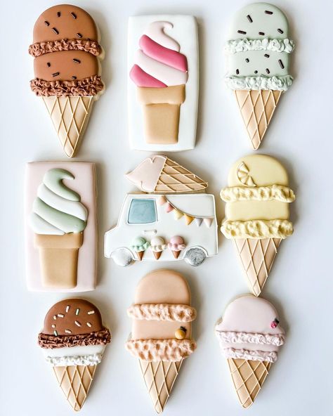 Ice Cream Sugar Cookies, Ice Cream Cookies Decorated, Ice Cream Shaped Cookies, Ice Cream Decorated Cookies, Ice Cream Sugar Cookies Decorated, Ice Cream Gender Reveal Cookies, Ice Cream Cone Sugar Cookies, Royal Icing Ice Cream Cone Cookies, Ice Cream Beach