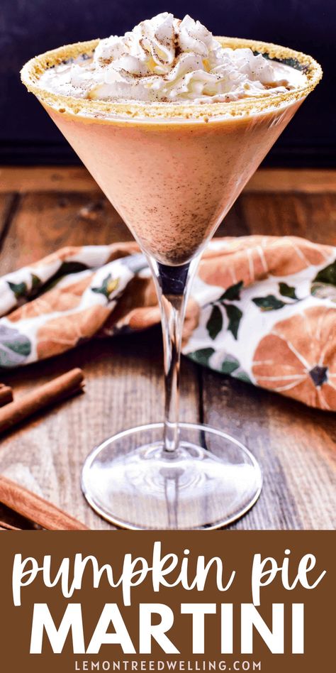 The BEST Pumpkin Pie Martini! Made with just 4 simple ingredients, including real pumpkin puree, and it tastes just like your favorite fall dessert! Vegetarian Deserts, Pumpkin Martini Recipe, Pumpkin Pie Martini Recipe, Friendsgiving 2023, Alcohol Treats, Pumpkin Martini, Pumpkin Cheesecake Dip, Pumpkin Pie Martini, Lemon Tree Dwelling