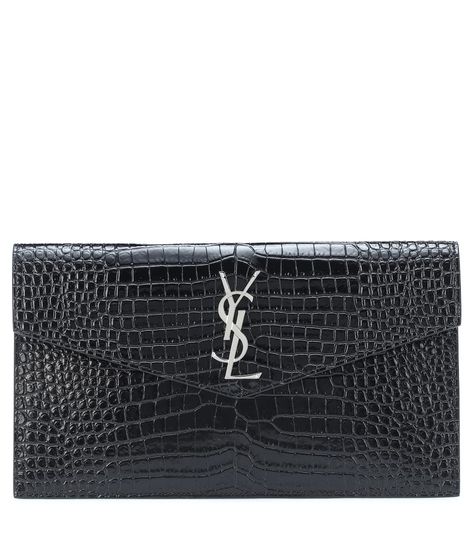 Uptown Embossed Leather Clutch | Saint Laurent - mytheresa.com Saint Laurent Bag, Sierra Leone, Leather Pouch, Pouch Bag, Metallic Logo, Leather Clutch, Embossed Leather, Bottega Veneta, Luxury Bags