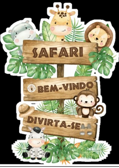 Arquivo pronto para impressão tema safari baby Safari Baby Png, Festa Safari Baby, Safari Baby Shower Boy, Wild Birthday Party, Zoo Party, Third Birthday Party, Animal Letters, Africa Safari, Kids Party Themes