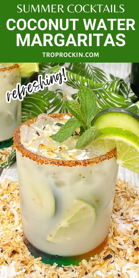 Coconut Water Margarita Coconut Water Tequila Drinks, Coconut Water Margarita, Coconut Mimosa, Coconut Margarita 1800, Coconut Water Alcoholic Drinks, Coconut Water Cocktail Recipes, Coconut Lime Margarita, Coconut Margarita Recipe, Coconut Lime Margarita Recipe