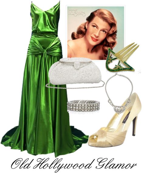 "Old Hollywood Glamor" by chrissie612 on Polyvore Emerald Green Gown, Hollywood Glamor, Vintage Makeover, Green Gown, Gorgeous Clothes, Fashion Victim, Hollywood Glam, Old Hollywood Glamour, Friends Fashion