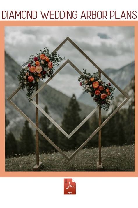 Arch Piece Wedding, Diamond Arch Wedding, Unique Arch Wedding, Tunnel Mountain Reservoir Wedding, Welded Wedding Arch, Country Wedding Arch Ideas, Unique Wedding Arch Ideas Outdoor, Wedding Arch Unique, Geometric Wedding Arch