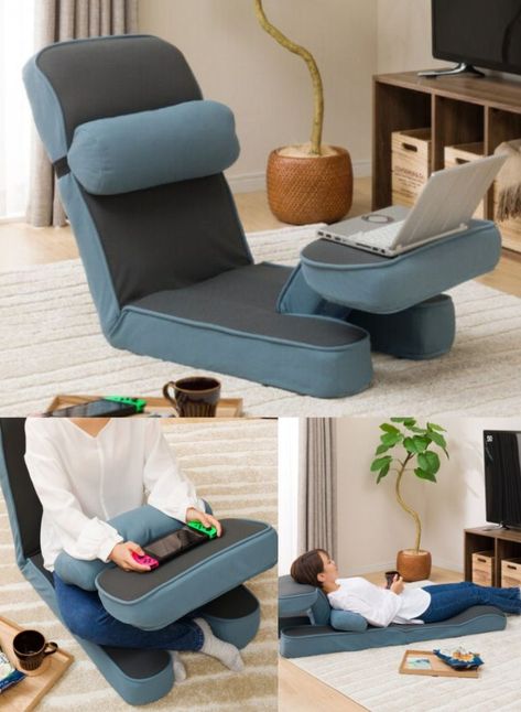 Nitori Gaming Floor Chair with Stand Leg Rest Pillow, Home Study Rooms, Awesome Furniture, Adjustable Chairs, Chair Ideas, Relaxing Chair, Leg Rest, Smile Design, Study Rooms