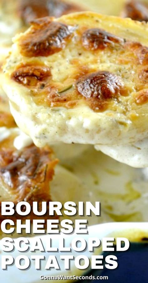 Irish Scalloped Potatoes, Recipes That Use Boursin Cheese, Savory Sides Dishes, Things To Make With Boursin Cheese, Cooking With Boursin Cheese, Peas And Cheese, Boursin Cheese Scalloped Potatoes, Boursin Scalloped Potatoes, Boursin Potatoes Au Gratin