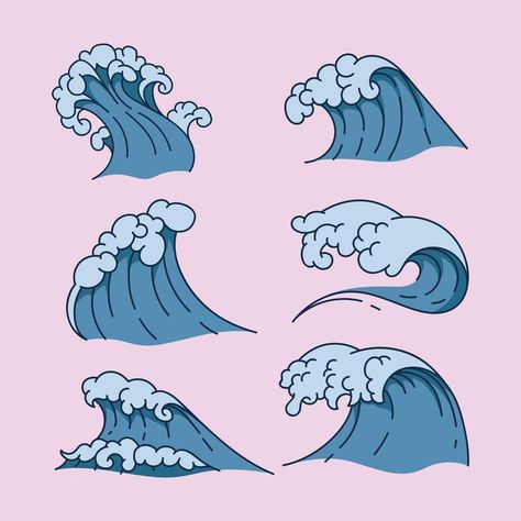 Wave set in japanese style Doodling Ideas, Wave Illustration, Japanese Waves, Wave Design, The Wave, Beach Waves, Japanese Style, Art Tutorials, Game Design