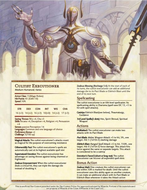 Dnd Cultist Stats, Dnd Cultist, 5e Monsters, Homebrew Monsters, Dnd Creatures, Dungeons And Dragons Rules, Dnd Monster, Dnd Npc, Dnd Stats