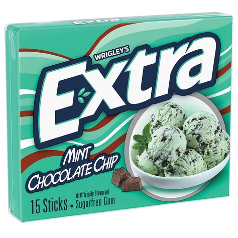 Very delicious mint chocolate gum. Extra Gum Flavors, Extra Chewing Gum, Spearmint Gum, Extra Gum, Gum Flavors, Mint Chip Ice Cream, Mint Gum, Sugar Free Gum, Mint Chocolate Chip Ice Cream