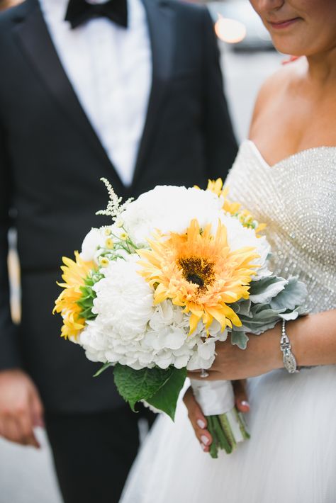 White Hydrangea and Sunflower Bridal Bouquet White Hydrangea Bouquet, Hydrangea Bridal Bouquet, Sunflower Bridal Bouquet, Hydrangea Bouquet Wedding, Wedding Flowers Sunflowers, Sunflower Wedding Bouquet, Sunflower Themed Wedding, Bridal Sunflowers, Hydrangea Bouquet