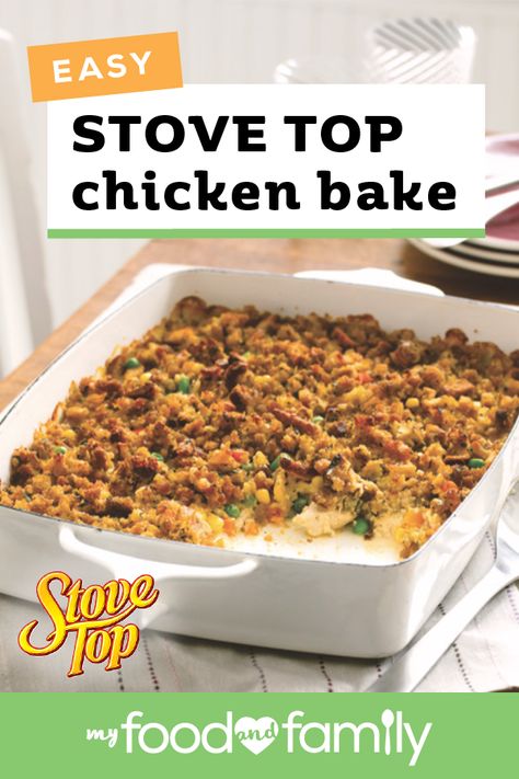 Stovetop And Chicken Bake, Stove Top Chicken Bake Recipes, Stove Top Chicken Bake, Stove Top One Dish Chicken Bake, Stove Top Easy Chicken Bake, Stove Top Stuffing Chicken Casserole, Kraft Stove Top Stuffing Recipes, Chicken Stuffing Casserole Bake Stove Top, Stove Top Chicken Recipes