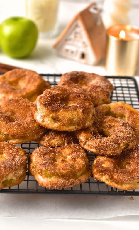 Apple Rings (2-Ingredient Dough) - The Conscious Plant Kitchen Conscious Plant Kitchen, Oven Baked Apple, Baked Apple Slices, Newest Recipes, Baked Apple Fritters, Salty Sweet Snacks, Picking Apples, Fall Goodies, Apple Slice