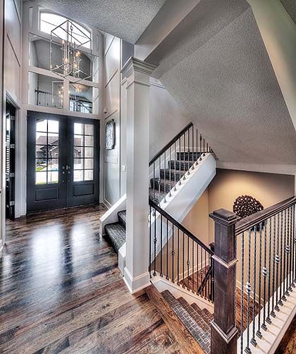 Open 2 Story Entryway, Glass Double Doors, White Wainscoting, Mirrored Entryway Door Entry, Foyer Decorating, Dream House Interior, House Goals, Dream House Plans, House Tour, Staircases, Dream Rooms, Dream House Decor