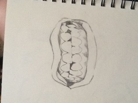 Sketch book, grit teeth, graphite by Valerie Cabanilla Grit Teeth Reference Drawing, Gritted Teeth Drawing, Dentures Drawing, Dental Sketches, Teeth Sketch, Edges Drawing, Drawing Teeth, Teeth Drawing, Tooth Cartoon