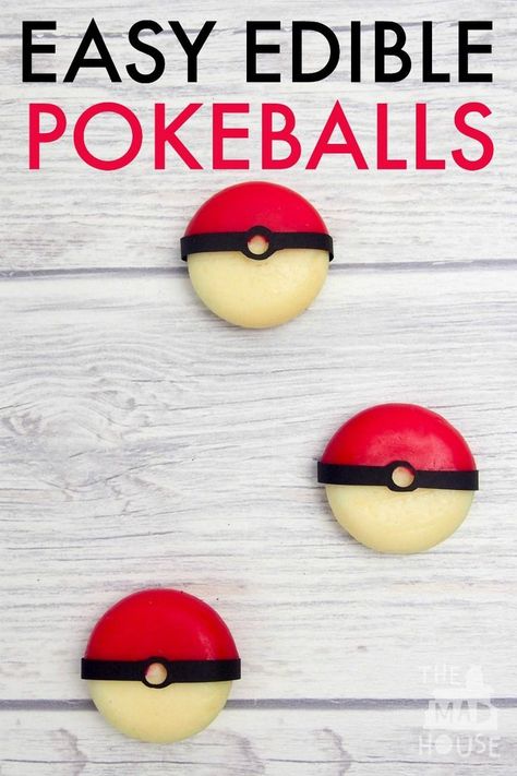 Easy Edible Pokeballs. Join in with Pokemon fever with these easy edible Pokeballs. They are a healthy snack perfect for a Pokemon party or a pokeball themed lunchbox Pokémon Snacks, Bolo Pokemon, Pokemon Snacks, Pikachu Party, Kids Cooking Party, Pokemon Themed Party, Pokémon Birthday, Pokemon Birthday Party, Pokemon Party