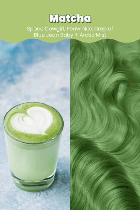 green hair, hair color, hair dye, hair styles, color mixes, hair Matcha Green Hair Color, Arctic Fox Space Cowgirl, Matcha Green Hair, Twister Recipe, Sage Green Hair, Fox Hair Color, Emerald Hair, Green Hair Dye, Arctic Fox Hair Color