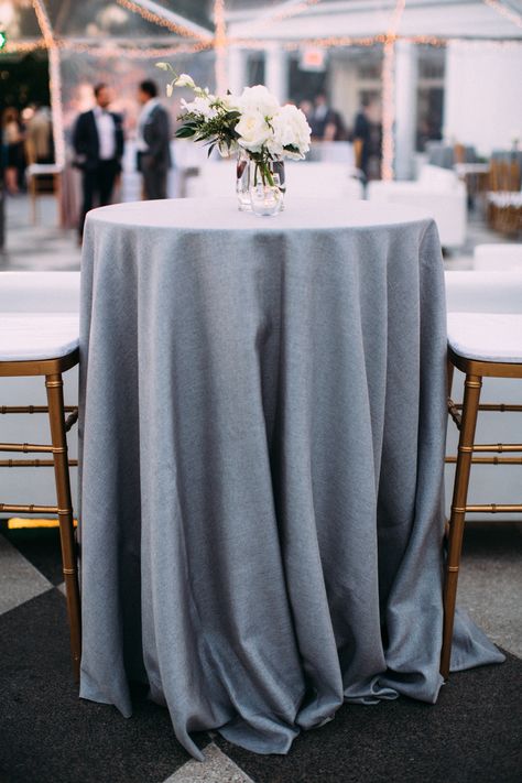 Dusty Blue Cocktail Hour, Blue Linen Cocktail Table, Dusty Blue Cocktail Table, Cocktail Table Decor Black, Cocktail Tables Wedding, Wedding Cocktail Tables, Cocktail Table Decor, Highboy Table, Slate Wedding