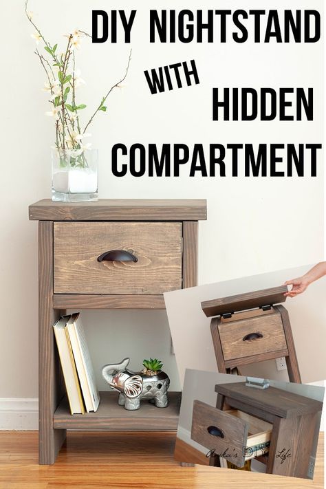 Wow! Hidden storage in this DIY bedside night table is perfect! Step by step how to video tutorial including woodworking plans! Easy Diy Nightstand, Nightstand Diy, Diy Bedside, Cabinet Woodworking Plans, Rustic Nightstand, Diy Nightstand, Night Table, Beginner Woodworking Projects, Woodworking Bench