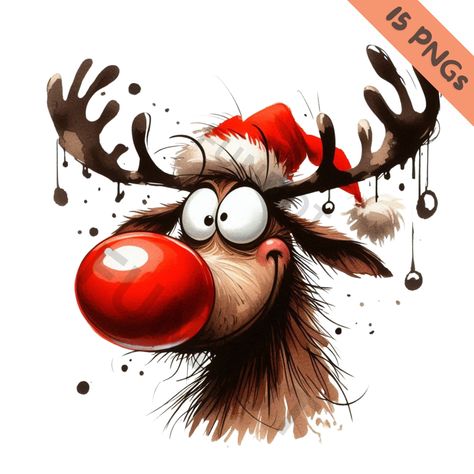 Christmas Deer Drawing, Cute Christmas Pictures, Reindeer Cards, Reindeer Drawing, Santa Illustration, Xmas Clipart, Reindeer Clipart, Cartoon Reindeer, Funny Christmas Pictures