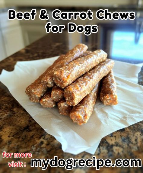 Homemade dog food recipes | Beef & Carrot Chews for Dogs 🥩🥕https://mydogrecipe.com/beef-carrot-chews-for-dogs/ | Facebook Dog Food Recipes Beef, Dog Chews Homemade, Food Recipes Beef, Pet Recipes, Dog Treats Homemade Recipes, Recipes Beef, Homemade Dog Food, Homemade Dog, Dog Chews