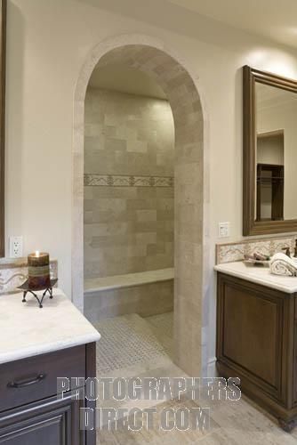 walk in shower with arched doorway instead of glass walls. Walk In Shower Tunnel, Snail Showers Walk In, Walk In Shower With Arch, Bathroom Shower With No Door Walk In, Walk In Shower With Door In Middle, Arched Shower Door Opening, Walk In Shower Archway, Shower Without Glass Door Walk In, Walk In Shower With Arched Entry