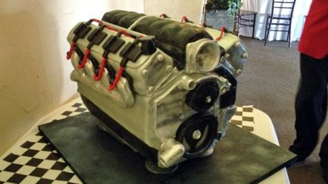 LS1 Cake.  This 5.7 Liter cake makes 345 hp and has a chocolate filling. Mechanics Birthday, Car Cake, Cool Wedding Cakes, Engine Start, Cakes For Men, V8 Engine, Grooms Cake, Car Engine, Cake Cookies