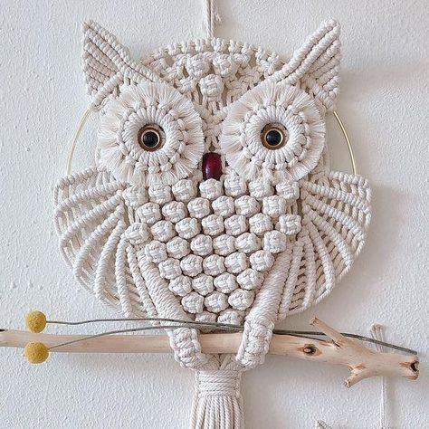 Owl Dream Catcher, Owl Wall Hanging, Macrame Owl, Crochet Wall Hangings, Owl Ornament, Owl Decor, Macrame Patterns Tutorials, Macrame Wall Art, Wall Ornaments