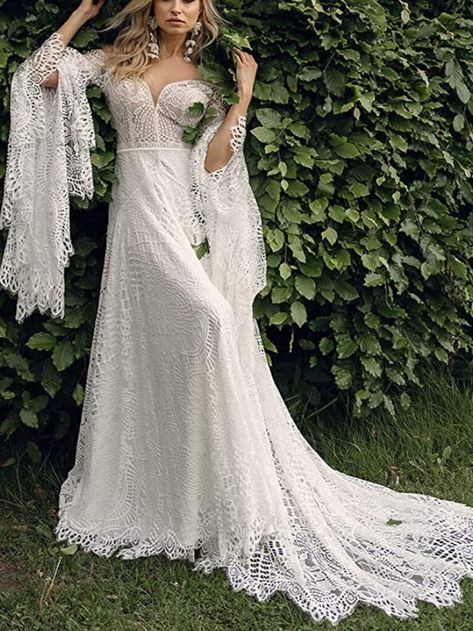 Women's Wedding Dresses Boho for Bride with Long Sleeves Plus Size Lace Beach Bridal Gowns Bohemian Wedding Gowns Wedding Dresses Boho, Beach Bridal Gown, Wedding Dress Patterns, Beach Wedding Dress Boho, Dresses Boho, Womens Wedding Dresses, Plus Size Lace, Beach Bridal, Etsy Wedding Dress