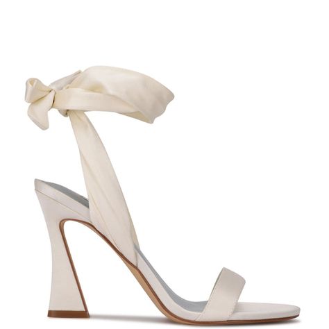 Kelsie Ankle Wrap Heeled Sandals - Nine West Ivory High Heels, Graduation Heels, Graduation Shoes, Ankle Wrap Heels, Bridal Heels, Wrap Heels, Open Toed Heels, Ankle Wrap, White Heels