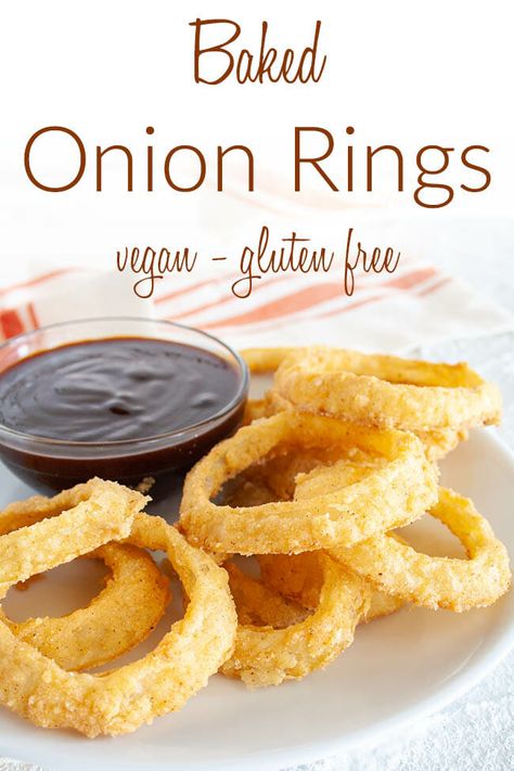 Vegan Onion Rings, Gluten Free Onion Rings, Fried Onion Rings, Baked Onion Rings, Baked Onion, Baked Onions, Vegan Snack Recipes, Quick And Easy Appetizers, Vegan Side Dishes