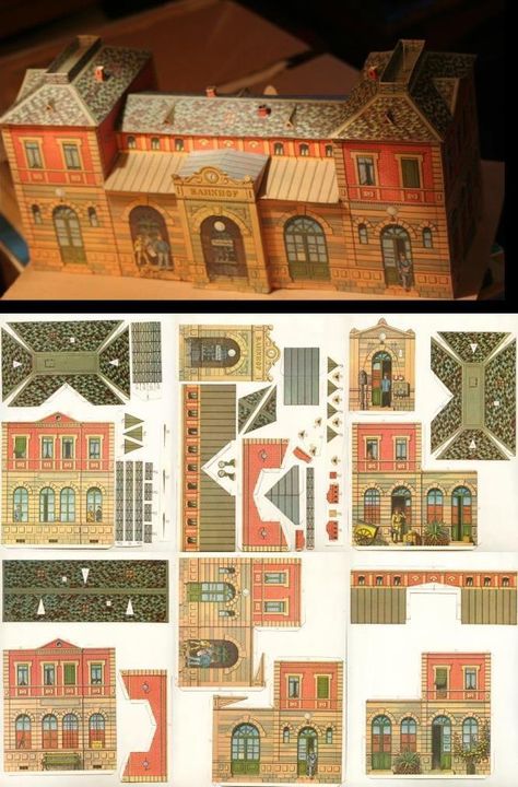 Vintage Paper Models, Paper Models Printable, Vintage Train Station, Paper Diorama, Paper Models House, Paper Buildings, Paper House Template, Vintage Paper Crafts, Free Paper Models