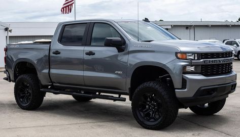 2021 Chevy Silverado 1500 Lifted, Grey Chevy Silverado, Chevy Silverado 1500 Custom, Big Chevy Trucks, 2021 Chevy Silverado, Truck Lift, Custom Silverado, Silverado 4x4, Lifted Silverado