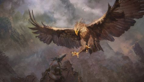 ArtStation - The Winglord, Daniel Romanovsky Wings Painting, Book Editor, Myths & Monsters, Monster Artwork, Wildlife Artwork, Eagle Art, Fantasy Paintings, Animal Painting, Art Station